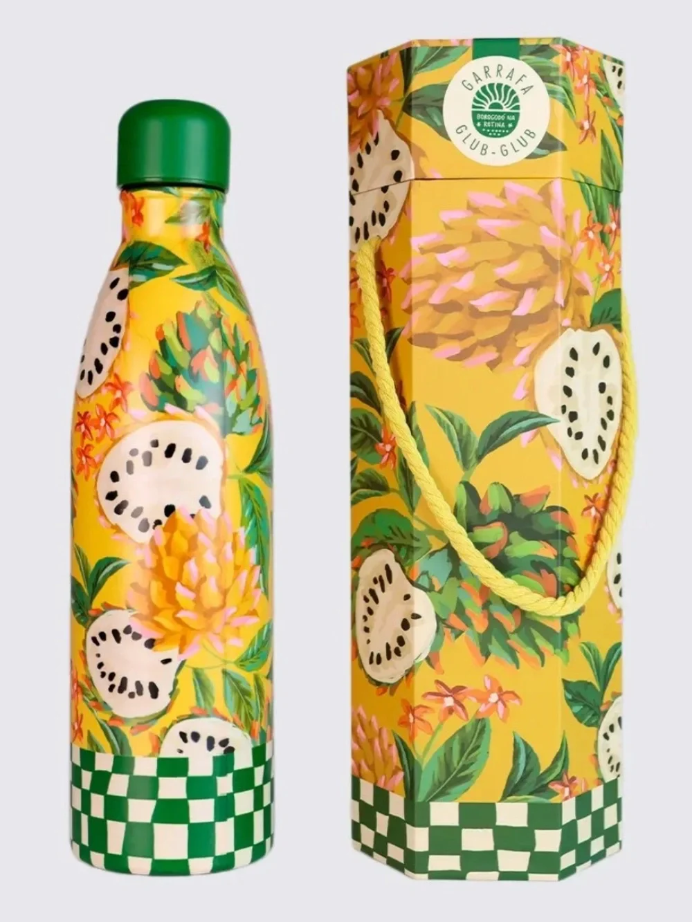 Farm Rio x Anthropologie Tropical Print Water Bottle With Box in Yellow Green